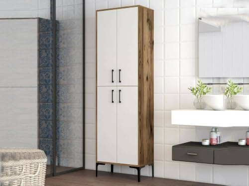 Dmora - Armadio multiuso grande Alphard, Mobile multifunzionale, Mobiletto scarpiera, Guardaroba porta scarpe, 60x35h200 cm, Noce e Bianco