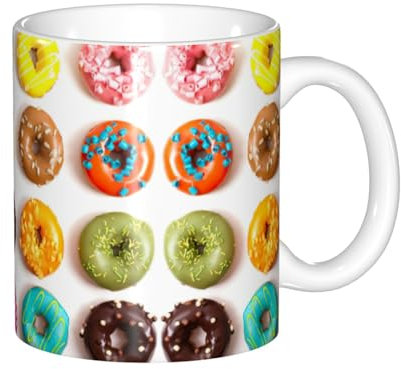 SSIMOO Diversi sapori di ciambelle tazza, tazza da caffè in ceramica - tazze da tè in ceramica con manico per uomini donne, tazza da caffè stampata