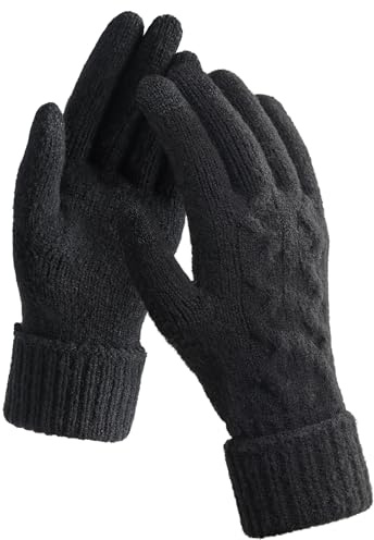 TRENDOUX Winter Running Glove Women, Thermal Gloves For Womens, Warm Liner Sport Glove With Touch Screen Fingers, Elastic Soft Ladies Typing Gloves For Cold Hands, Hiking, Walking - Black