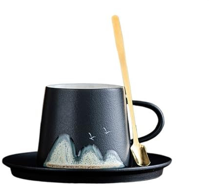 zhangrui1888 Coffee Mug Hand-Painted Coffee Mug Ceramic Set 200ml Afternoon Tea Latte Mug Household with Spoon Mug Mugs(Black)