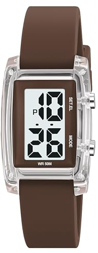 Reloj digital unisex resistente al agua, reloj deportivo fácil de leer, simple, colorido, reloj de pulsera para hombre y mujer, reloj rectangular de estilo único para mujeres, niños y niñas, Marrón