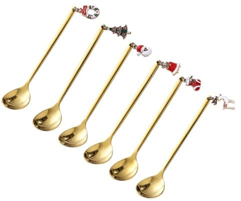 GRADENEVE 6St Weihnachtslöffel Nur Bestecklöffel Neuartige Kaffeelöffel Gewürzlöffel wunderschön Messbecher Mischschaufel spoons supoon Edelstahllöffel Tasse Löffel Rostfreier Stahl Golden