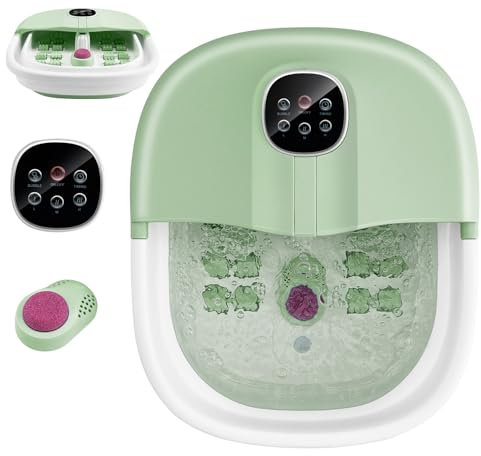 HOMFME Foot Spa Massager, Foldable Electric Pedicure Footbath with Heater Bubbles, Timer, 8 Massage Rollers & Remote Control, Portable Foot Soaker Tub for Tired Feet (Light Green)