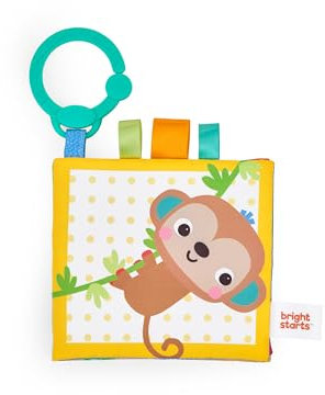 Bright Starts Safari Buddies Livre Tissu Bébé Eveil, Pages en Peluche Froissée avec un Lion, un Singe, un Eléphant et Plus Encore, Premier Livre de Bébé, Unisexe, Dès la Naissance