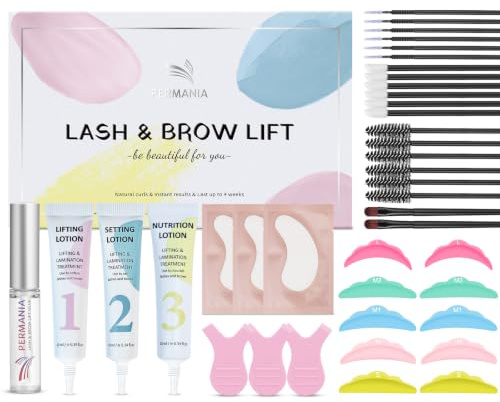 PERMANIA Kit Rehaussement de Cils, Salon Résultats Rehaussement Cils | Kit de Permanente de Cils et Lamination de Sourcils, Formule Douce | Débutants Amical, Durée Jusqu'à 4 Semaines
