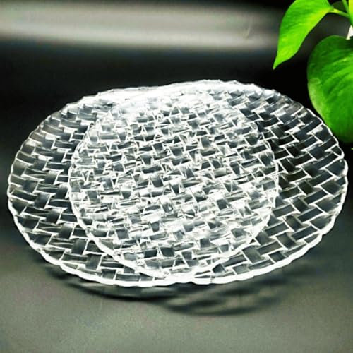 Supercap - Crystal Glass Salad Plates, 9 inch Clear Glass Dinner Plates for Appetizers, Dessert, Pasta, Fruit, Large Serving Plate, Home Decor, Straw Shape A