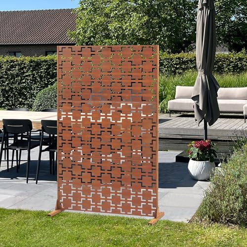 casa.pro Trennwand Basciano Raumteiler 180 x 120 cm Balkonsichtschutz Outdoor Indoor Raumtrenner Terrasse Garten Stahl Paravent freistehend Metall Edelrost