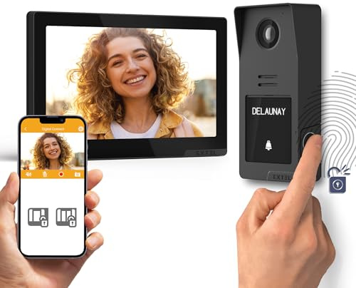 Extel Digital Connect Visiophone Filaire 2 Fils avec Lecteur d'Empreinte Digitale, Interphone Vidéo Connecté Écran 7, Résolution 2K, App Smartphone, Ouverture Portail sans Clé, Sans Abonnement