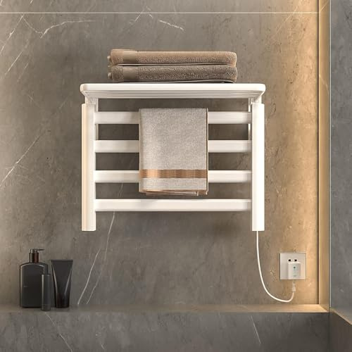 Radiatore scaldasalviette elettrico, 550x400mm, Temperatura costante intelligente 55°C, Riscaldamento in fibra di carbonio, con ripiano, Asciugatrice da bagno -