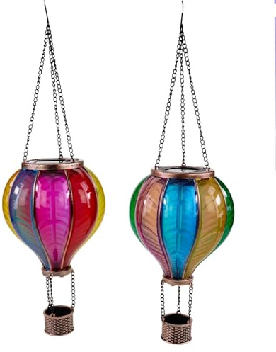 formano Uppsättning av 2 solballonger, hängare, med lågeffekt, 13 x 25 cm, akrylmetall, färgglad, trädgårdsdekoration, solcell, transparent, trädgårdsbelysning, utomhusdekoration, ballongfigur