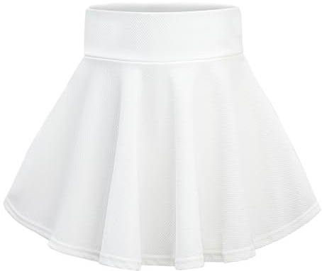KAKU NANU Flickor hög midja stretch enkel utsvängd skate-kjolar 9-14 år inbyggda shorts lekplats säkerhet, Vitt, 11-12 År
