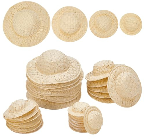 AHANDMAKER 40 Stück Miniaturhüte In 4 Stilen Kleine Strickmützen Aus Strohimitat Bastelmützen Für Puppen Ornamente Für DIY Basteldekorationen (12.5 bis (5) cm)