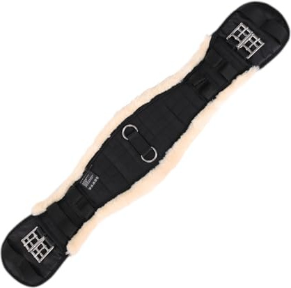 Merauno® Sangle de selle en fausse fourrure - Courte - Forme anatomique concave spéciale pour une meilleure résistance au glissement - Noir/naturel