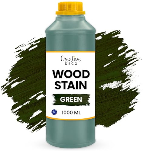 Creative Deco Holzbeize auf Wasserbasis | 1L | Grüne Holz Farbe | Schnelltrocknender Lack | Ungiftig | Varnish Für Holz, Holzverkleidungen, Beton, Ziegel, Tapeten & mehr | Hocheffizient