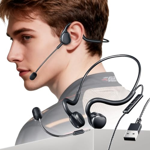 USB Headset with Mic for PC Gaming,Open Ear Headphones for Long Wear Comfort, Computer Headset with Noise Canceling Boom Mic & Stereo Sound for Laptop, Streaming, MS Teams, Call Center & More (Black)