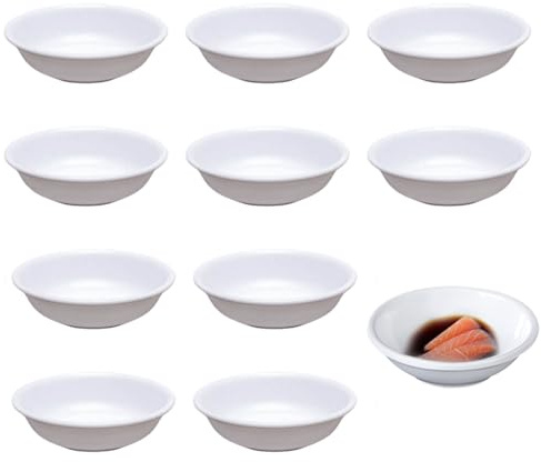 JiaYiXu 10 Pcs Round Dip Bowls, Dipping Sauce Dishes, Snack Bowls, Soy Sauce Dish - Cream White Small Bowls Ideal for Soy Sauce, Ketchup, BBQ Sauce, or seasonings