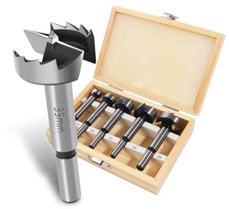 5 Stück Forstnerbohrer Set – (Ø 15/20/25/30/35 mm) Multi Toothed Flat Wing Holzbohrer Tool – Comes With Wooden Storage Box