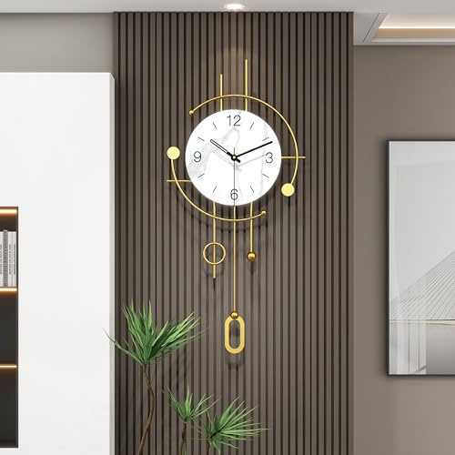 YIJIDECOR Wall Clocks for Living Room Decor Modern Silent Wall Clock Battery Operated for Kitchen Home Decorative Gold Large Pendulum Clocks Wall Decor for Bedroom Office Indoor House 13x28inch