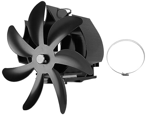 Natudeco An der Wand montierter Holzofenventilator, wärmebetriebener Kaminventilator, Nicht elektrisch, Kaminventilator mit Halterung, Holzofenzubehör für Camping im Innen- und Außenbereich (Schwarz)