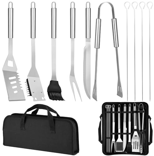 11Pcs Kit Barbacoa Acero Inoxidable Profesional Incluye Maletín, Set Herramientas Accesorios Parrilla Carbón Portátil, Utensilios BBQ Duraderas para Regalo Hombre, Barbecue Camping, Picnic Exteriores