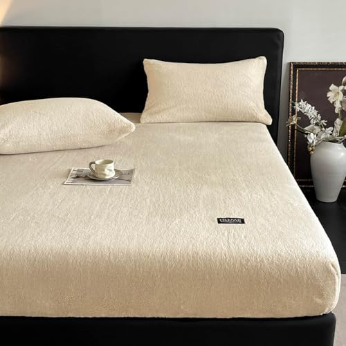 Odot Sábana Bajera Ajustable Felpa Microfibra, Sabana Bajera Elástica 25-30cm Altura, Suave Transpirable Cómoda Sin Arrugas Lavable para Cama 90/105/135/150 (Beige,200x220cm)