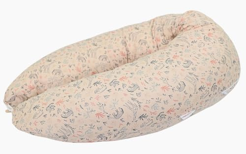 HOBEA-Germany Amningskudde 190 cm x 76 cm XXL Graviditetskudde Sidokudde med överdrag av ekologisk bomull (Safari beige, amning kudde)