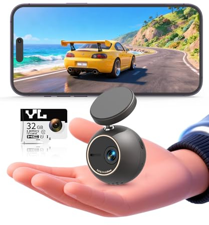 KAWA Dashcam 2K mit Sprachsteuerung – Mini-Kugelfrontkamera, 360° drehbare Halterung, 32GB-SD-Karte, WLAN & App, G-Sensor, NightEagle Engine, 24-Stunden-Parküberwachung – Videorekorder für Autos