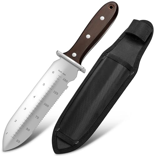 Milifox Hori Hori Garden Knife, Gardening Knife with Sheath for Weeding, Planting, Digging, 7 Stainless Steel Blade with Cutting Edge, Garden Tool with Hanging Hole