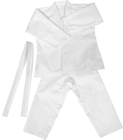 MUCKLILY Heavy-duty Karate and Taekwondo Uniform Set with Belt, Thick Martial Arts Training Suit for and Adults, White M, Includes Pants and Jacket for Practice