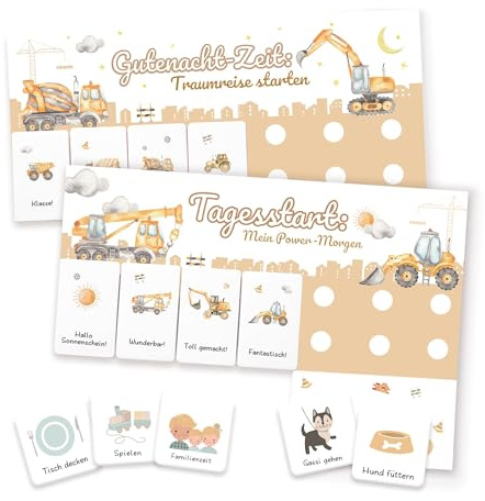 Routineplaner Kinder, Routine Planer für Morgenroutine und Abendroutine | Tagesplan mit Klett-Punkten,105 Symbolkärtchen und Aufbewahrungsbeut für mehr Selbstständigkeit, Struktur und Zeitgefühl