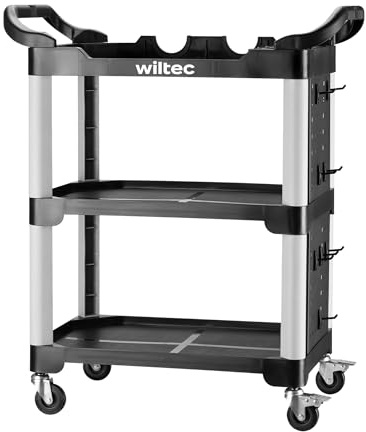 Wiltec Rullvagn typ 02 med 3 hyllplan 120 kg bärkraft, serveringsvagn 67 x 43,5 x 97 cm i plast för verkstad, garage och hemma