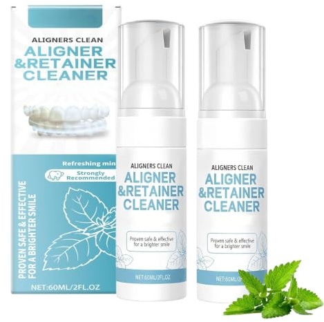 Espuma Limpiadora 60ml Para Alineadores Y Retenedores, Solución Refrescante Y Blanqueadora Para Protectores Bucales, Dentaduras Y Aparatos Ortodónticos (2 unidades)