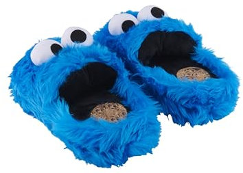 United Labels Sesamstraße 3D Hausschuhe Plüsch Cookie Monster, Blau, 44/46, Pantoffeln mit Fell und Anti Rutsch Noppen, Slipper