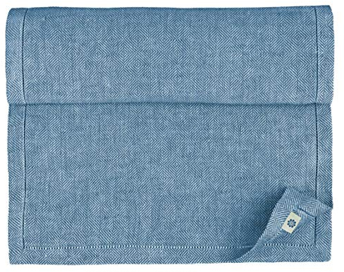 Linen & Cotton Tischläufer Stoff Tischwäsche Modern Scandi mit Hohlsaum - 100% Leinen, Blau (44 x 130 cm) Tischband Läufer Tisch Decken für Home Küche Wohnzimmer Büro Restaurant Hotel Buffet Dinner
