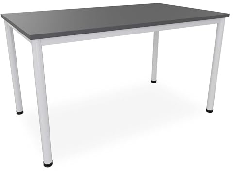 Schreibtisch Verschiedene Größen und Farben, Konferenztisch graues Metallgestell, Stabiler Besprechungstisch Arbeitstisch, Bürotisch (B: 140 cm x T: 80 cm, Anthrazit)