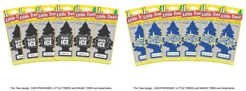 LITTLE TREES Air Fresheners Black Ice (6 Pieces) & LITTLE TREES Air Fresheners New Car Scent (6 Pieces)