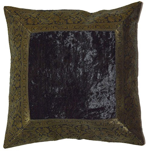 Deko-Kissenbezüge Kissenhülle Samt Brokat Asiatisch Indisch Orientalisch Bezug Kissen 40x 40 cm (Schwarz)