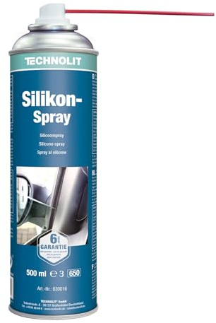 TECHNOLIT Silikon-Spray 500 ml | Gleitmittel & Montagehilfe für Gummi | Pflegt Kunststoff sowie Metall | Temperatur- & witterungsbeständig | Inkl. Sprührohr zur Schmierung und Imprägnierung