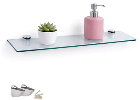 Euro Tische Wandregal aus Glas, 30 cm, Glasregal für Badezimmer, Duschregal aus Klarglas mit 6 mm ESG-Sicherheitsglas und Metallhalterungen (klar)