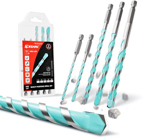 EZARC Set Punte de Trapano 5 Pezzi, Punta in Carburo di Tungsteno, per Cemento, Muro Mattoni, Piastrelle, Legno, Metallo, Plastica