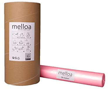 MELLOA refill KIT for 5 or more diaper pail cartridges compatible with Tommee Tippee Sangenic Tec Simplee Twist & Click Spross Ubbi Magic Littycat and many other kasettes (Pink, 50m + Paper Tube)