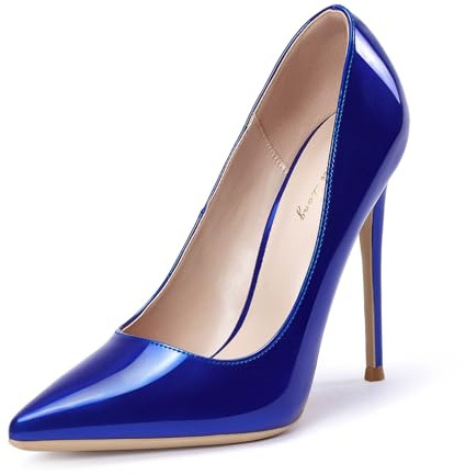GENSHUO - Scarpe décolleté da Donna, con Tacco Alto a Spillo, Stile Sexy, Slip on, da Festa,Blu Reale, 39 EU(9 US)