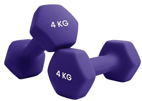 unycos - Neopren Hanteln【2er-Sets, 4 kg】Hexagon Kurzhanteln, Rutschfest für Damen und Männer, Anti-Roll-Design, Fitnessstudio, Krafttraining, Pilates, Gymnastik/Fitnessgeräte für Zuhause (Violett)