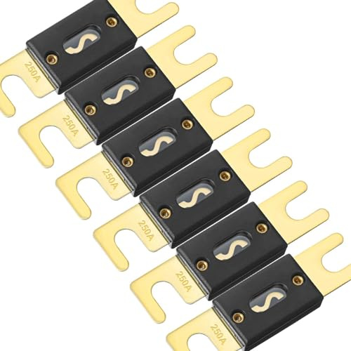 smseace 6Pack 250amp/250a ANL Fuse Compatible with 12V & 24V Systems for Audio Marine Vehicle Video System Gold-Plated ANL Fuses