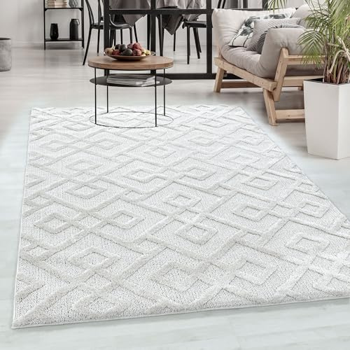 Tapis à Poils Longs, Couleur Crème, Conception géométrique, 107291, Tapis Coureur, Tapis Salon-Salle à Manger ou Chambre, 80 x 150 cm