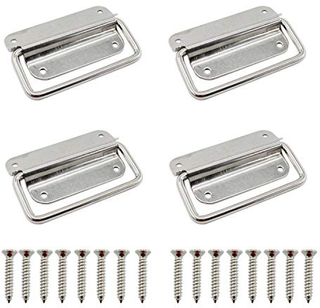 Ulifestar 4 Pack Stainless Steel Wardrobe Handle, Foldable Boat Hatch Latch Cabinet Lifting Ring Pull Handle,Cabinet Pull Handle Accessories,Toolbox Door Chest Handle Large