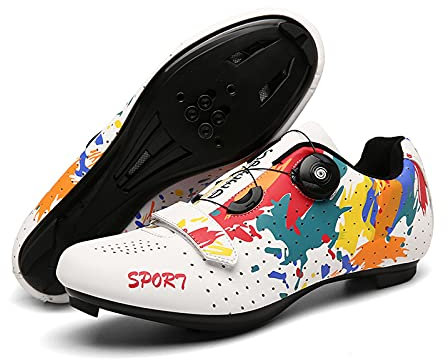 LZQpearl Unisex Fahrradschuhe, Graffiti Rennrad Schuhe MTB Fahrradschuhe, Spin Shoestring Kompatibler SPD Look Delta Cycle Riding Cleat (White,38 (EU 39 2/3))