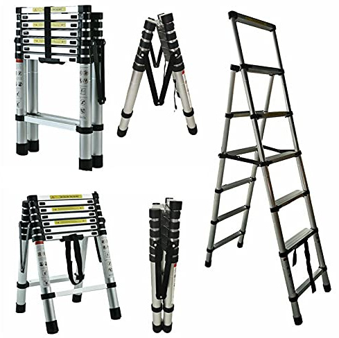 Folding 2M +2.3M A-Frame Aluminum Extension Ladder Telescopic Aluminum Foldable StepLadders Portable Step Ladder Extension for Home Garden Office Garage (6+7 Step)