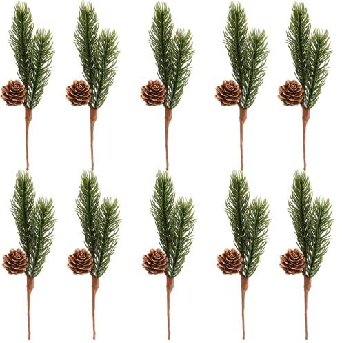 Plcnn 20 ramas de pino de bayas rojas de Navidad, mini púas artificiales de pino de Navidad, tallos de bayas de acebo con piñas para invierno, Navidad, vacaciones, manualidades, regalos, decoración