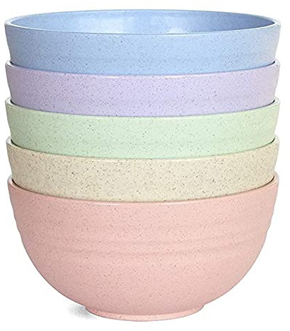 Faumsut Paquete de 5 cuencos de plástico, cuencos irrompibles para pasta, seguros para alimentos, ligeros, reutilizables, vajilla, contenedor de frutas